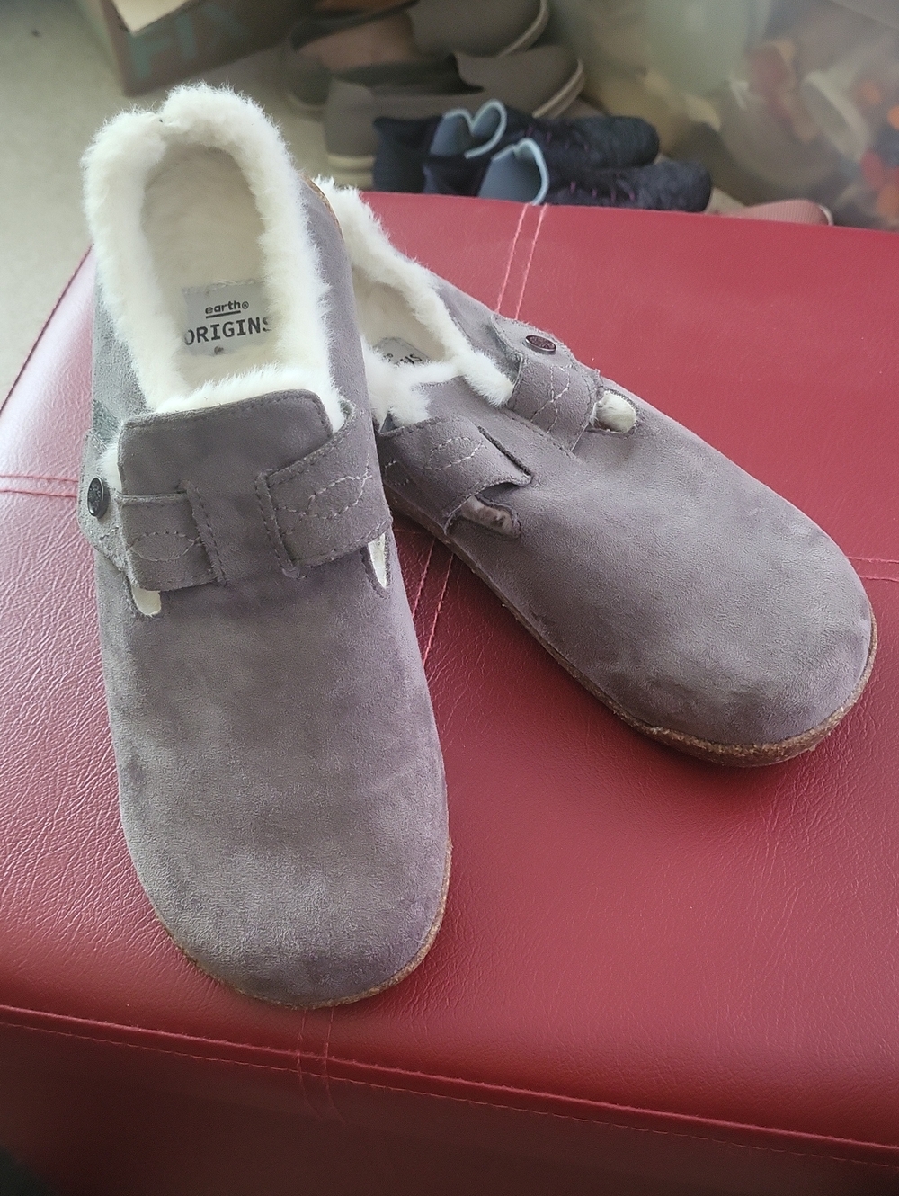 Earth Origins Gray Suede Faux-Fur Lined Slip-On